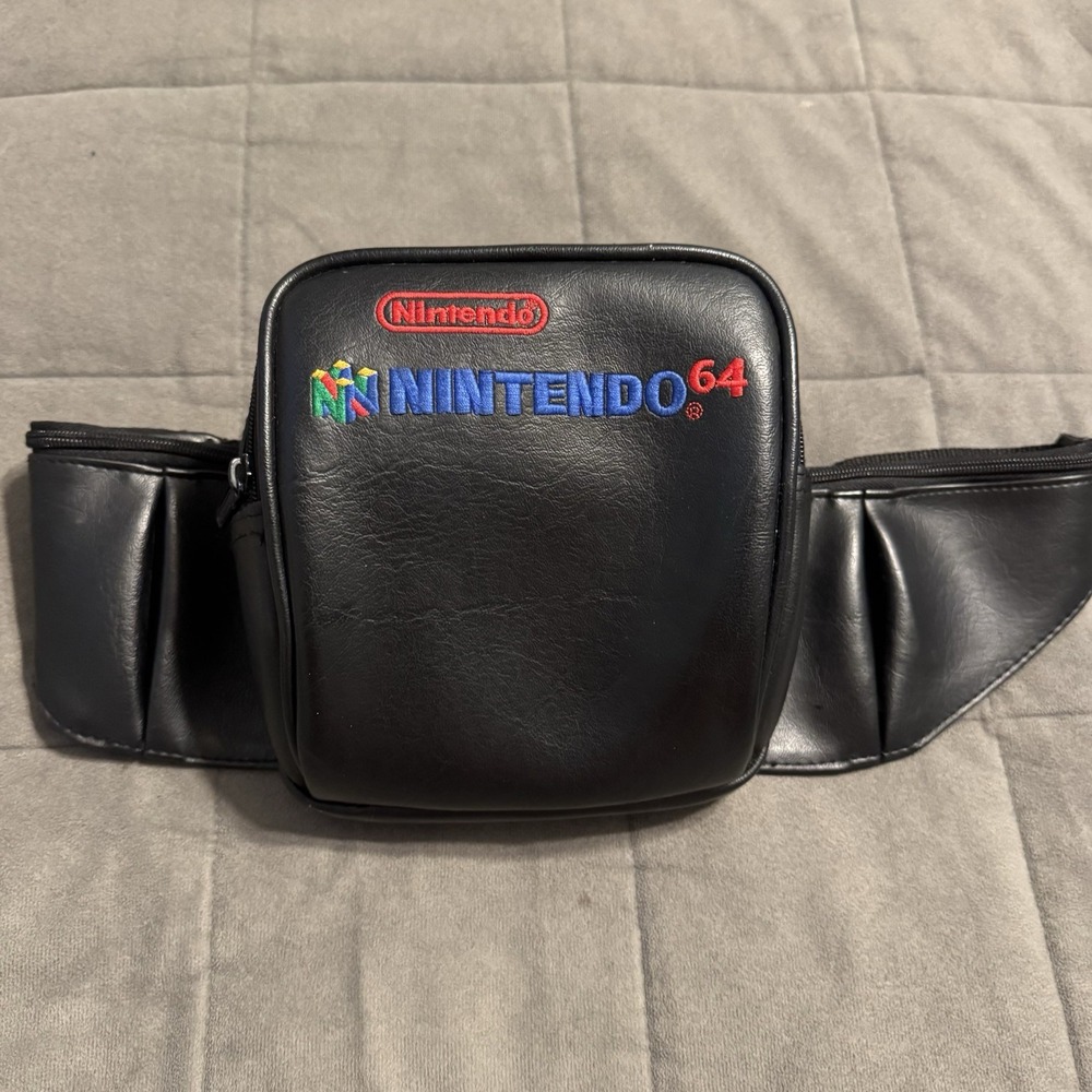 Vintage Nintendo 64 N64 Leather Fanny Pack Black Embroidered Logo 1990s